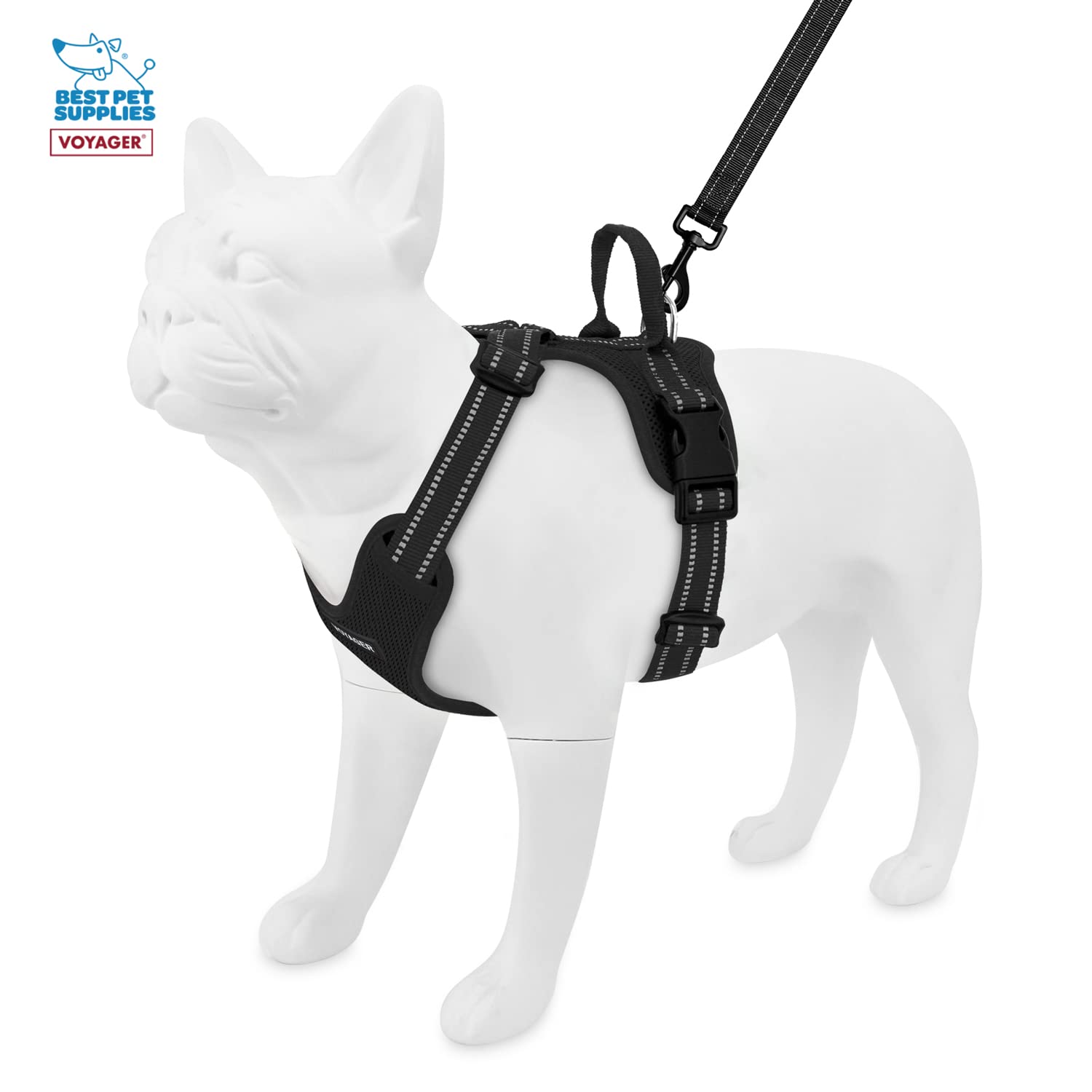 Air Frontier Mesh Dog Harness With Steel Leash D-Ring, Reflective Stitching, And Lightweight Breathable No-Pull Design, Adjustable Neck And Chest Straps For Small To Large Breeds - Bk, Xs