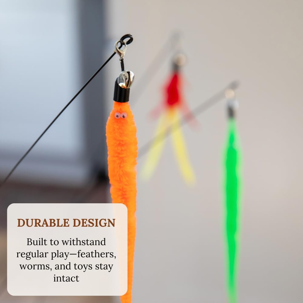 Suction Cup Cat Toys For Indoor Cats Feather Teaser Wand With Worms & Catnip Lizard Chew Toys Kittens Enrichment Toy For Bored C