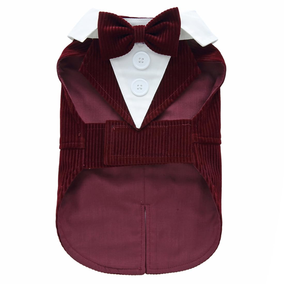 Doteyayp Puppy Velvet Tuxedo With Detachable Bowtie Prom Wedding Formal Wear Prince Costume For Small Dog (Large, Wine Red)