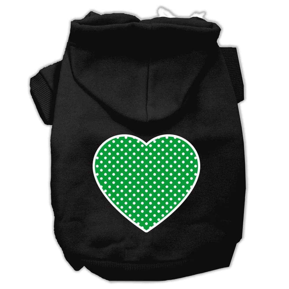 Pet Dog & Cat Hoodie Screen Printed, Green Swiss Dots Heart Black SM (3-6 lbs.)