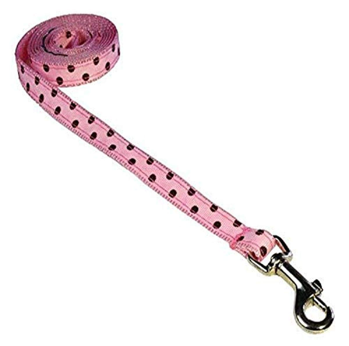XSmall Pink/Brown Polka Dot Dog Leash: 1/2 Wide, 4ft Length - Made in USA.