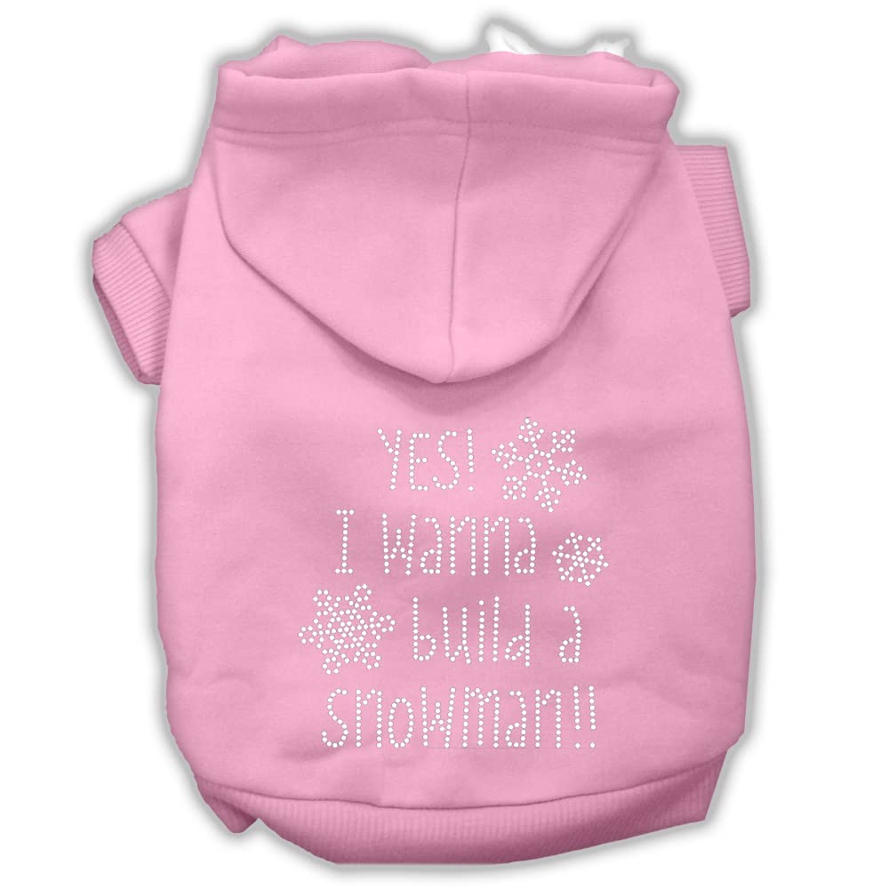 Christmas Pet, Dog & Cat Hoodie Rhinestone, 'Yes! I Want To Build A Snowman' Light Pink Md (6-10 Lbs.)