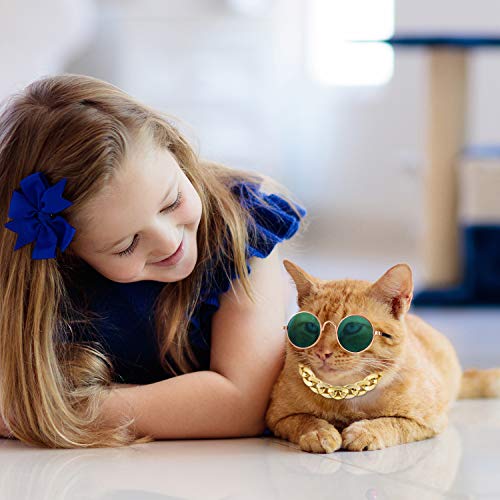 6 Pieces Pet Dog Cat Costume, Pet Sunglasses And Summer Pet Straw Hat With Faux Gold Chain Collar, Classic Funny Pet Accessories For Pet Cat Puppy Small Medium Dog Birthday Cosplay Party (Cute Style)