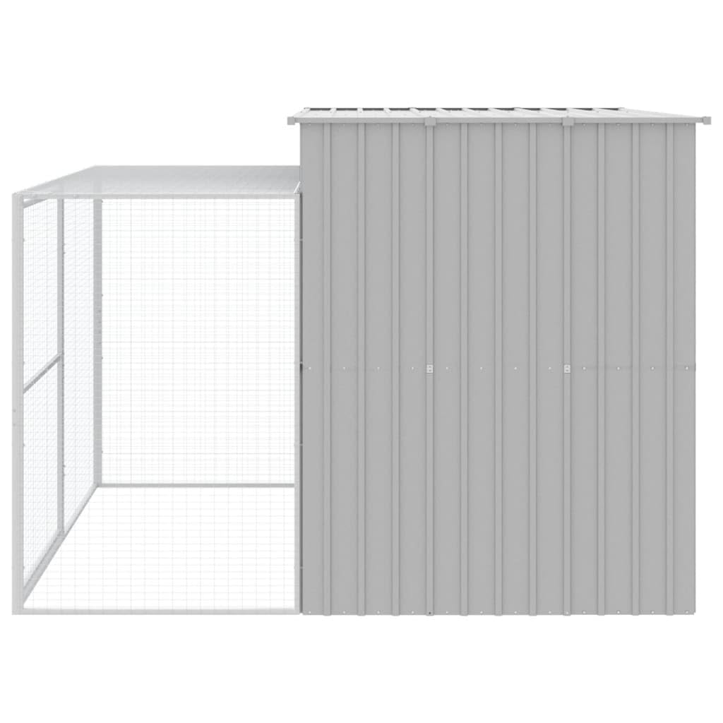 vidaXL Dog House, Dog Kennel with Run, Dog Cage with Lockable Door and Latch, Pet House for Small Animals, Light Grey Galvanised Steel