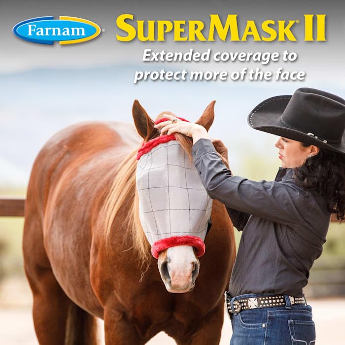 SuperMask II Fly Mask Without Ears for Average Size Horses, Full Face Coverage and Eye Protection from Insect Pests, Structured