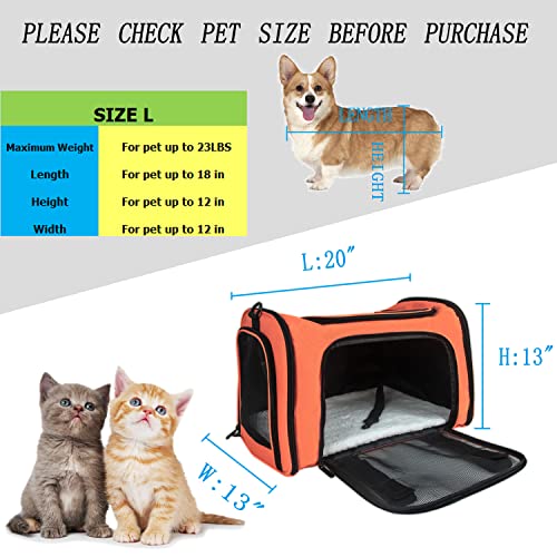 Nextfri Soft Sided Carrier For Small Medium Cats Dogs,Removable Pad Collapsible Travel Pet Carrier Large Orange
