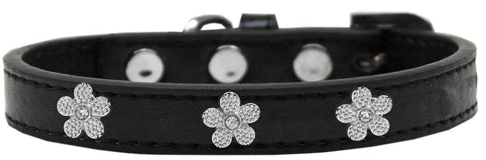 Dog, Puppy & Pet Widget Fashion Collar, Silver Flower Black 20