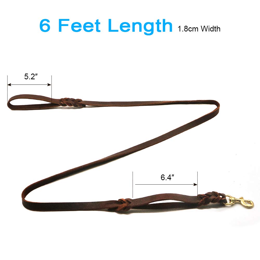 Wellbro Leather Double Handle Dog Leash-1.8cm Width by 6ft Length, Braided Training Lead with Traffic Handle, Easy Control and H