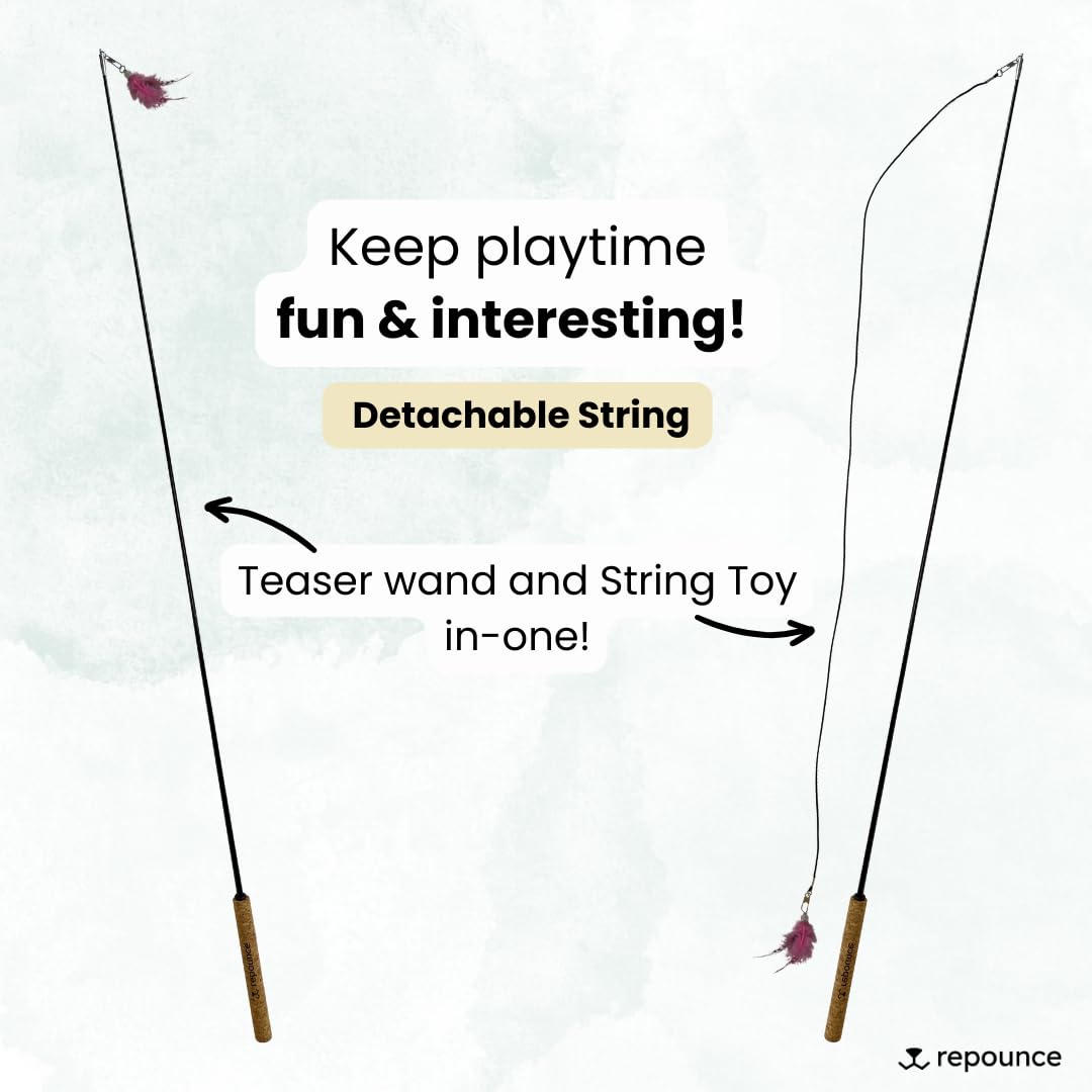 Repounce Forever Stick - The Unbreakable Cat Toy Wand - All-In-One Cat Toy And Cat String Toy - Indestructible Cat Toys Feather