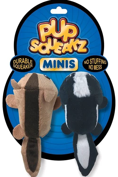 KTR GROUP - PUP SQUEAKZ Minis Skunk/Squirrel Combo Small Dog Plush Toys | Extra Durable Squeaker | No Stuffing for No Mess | 5.5