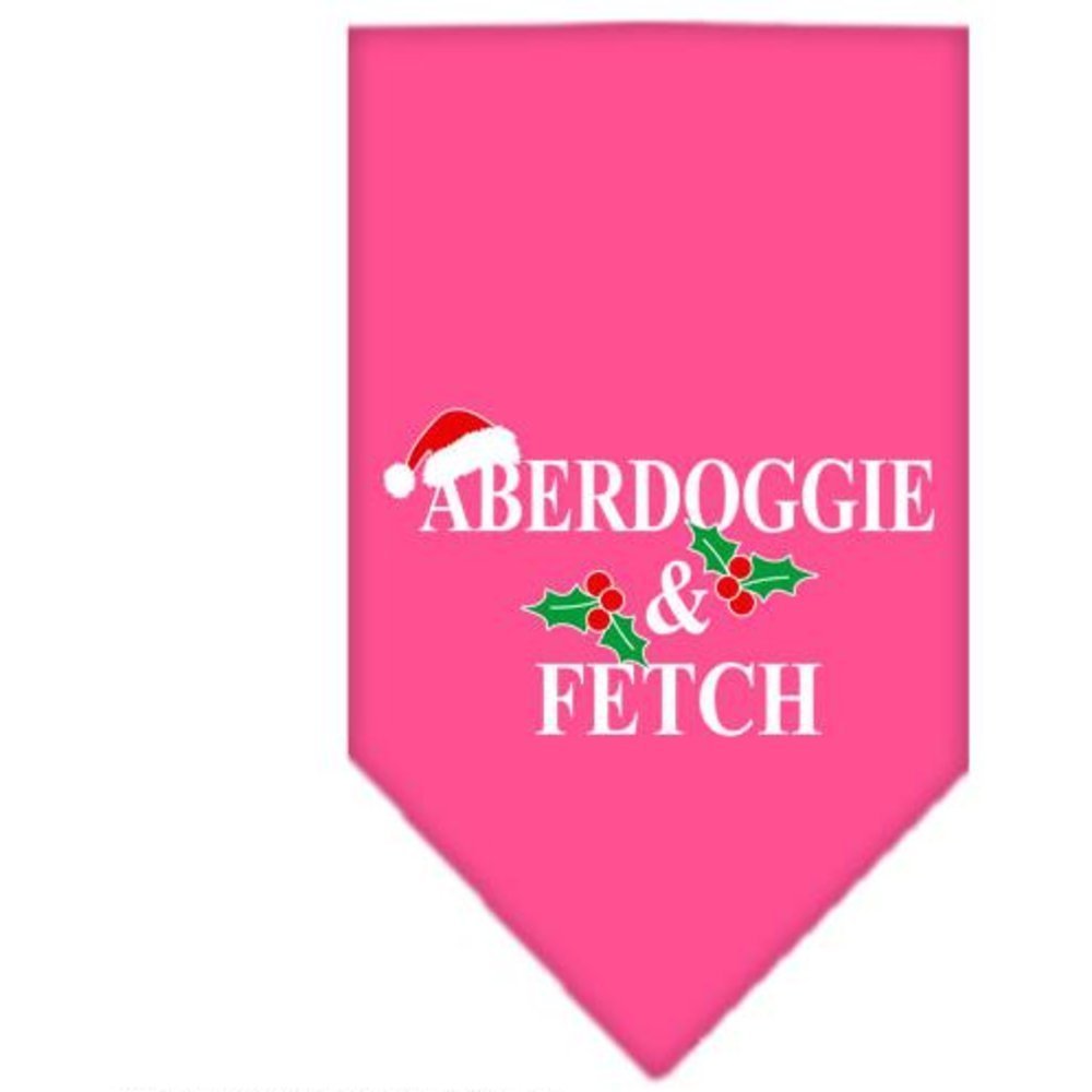 Christmas Pet and Dog Bandana Screen Printed, &quot;Aberdoggie Christmas&quot; Bright PInk Small