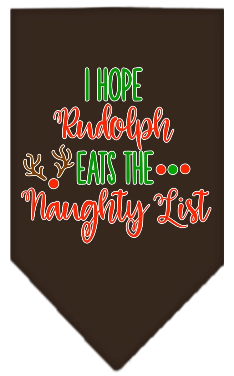 Christmas Pet and Dog Bandana Screen Printed, "Hope Rudolph Eats The Naughty List" Cocoa Small