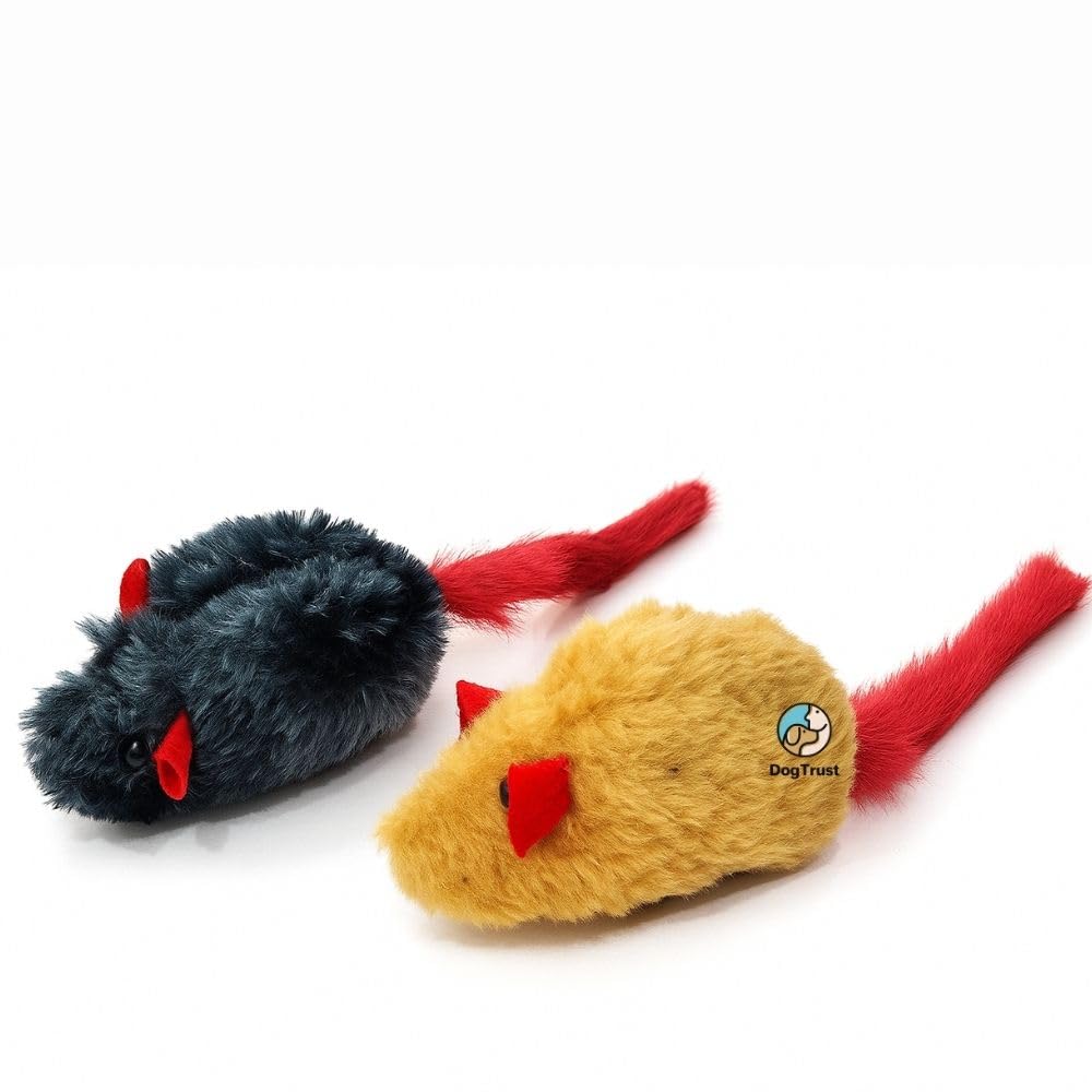 Dog Trust Plush Mouse Cat Toy With Feathers & Sound  Hanging Door Cat Teaser With Adjustable Bungee Rope, Adhesive Hook, Intera