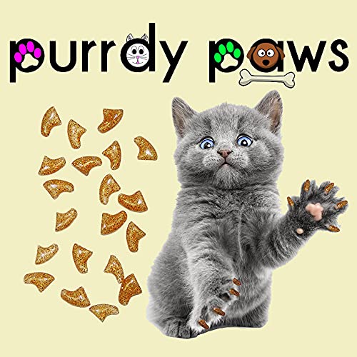 Purrdy Paws 40 Pack Soft Nail Caps for Cat Claws Gold Glitter Medium