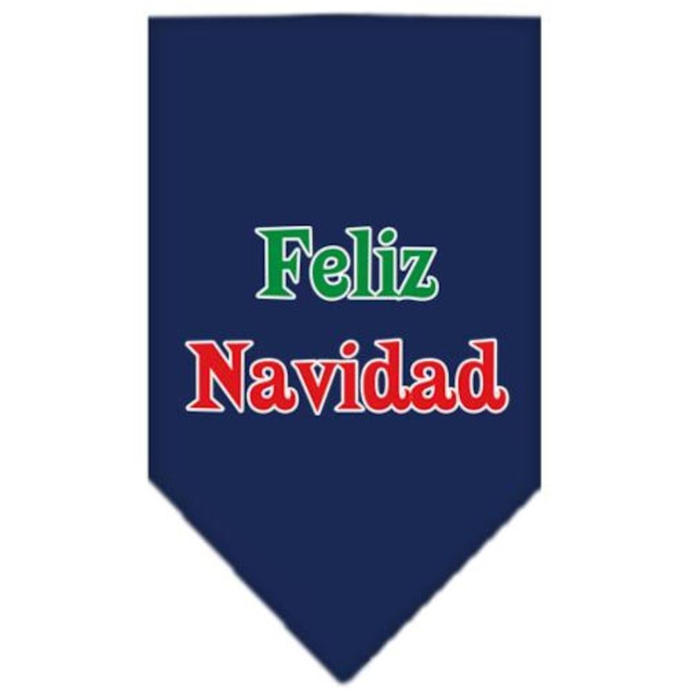 Mirage Pet Products Feliz Navidad Screen Print Bandana for Pets, Large, Navy Blue