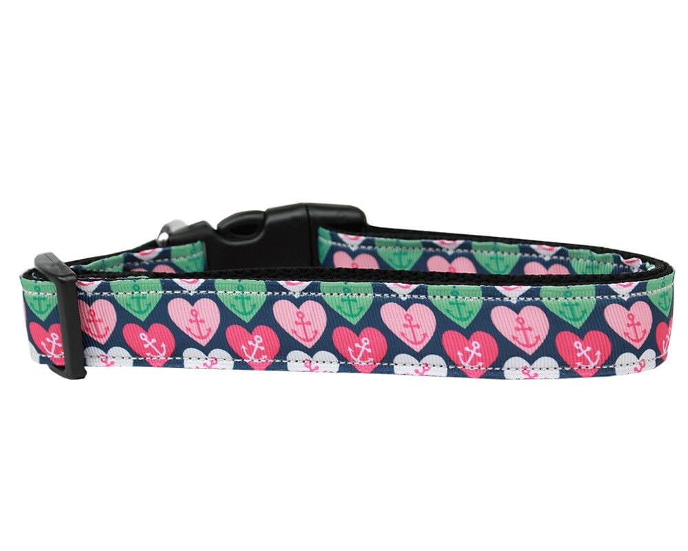 Pet Dog & Cat Nylon Collar or Leash, &quot;Anchor Candy Hearts&quot; XL Collar