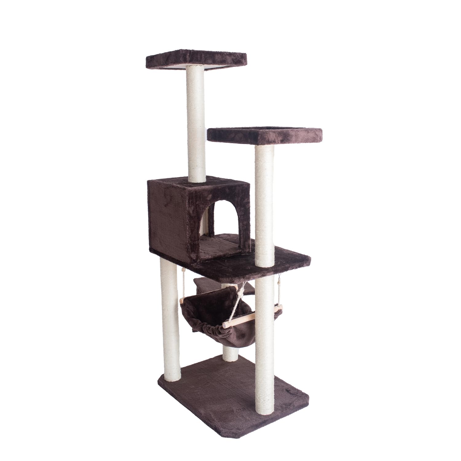 GleePet GP78570923 Cat Tree with Ramp, 57-Inch, Coffee Brown