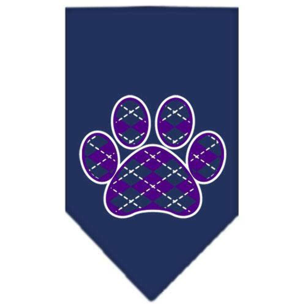 Pet and Dog Bandana Screen Printed, &quot;Purple Argyle Paw&quot; Navy Blue Small
