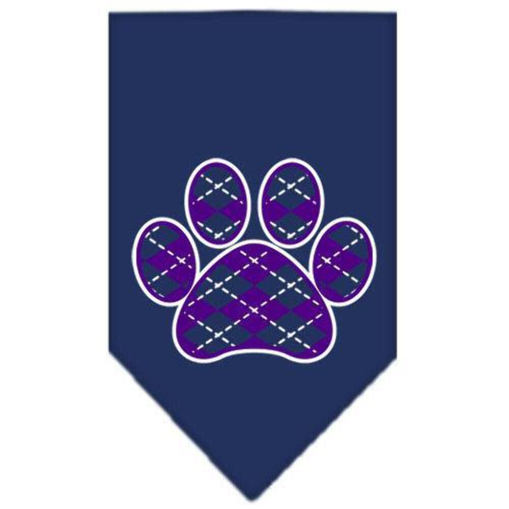 Pet and Dog Bandana Screen Printed, &quot;Purple Argyle Paw&quot; Navy Blue Large