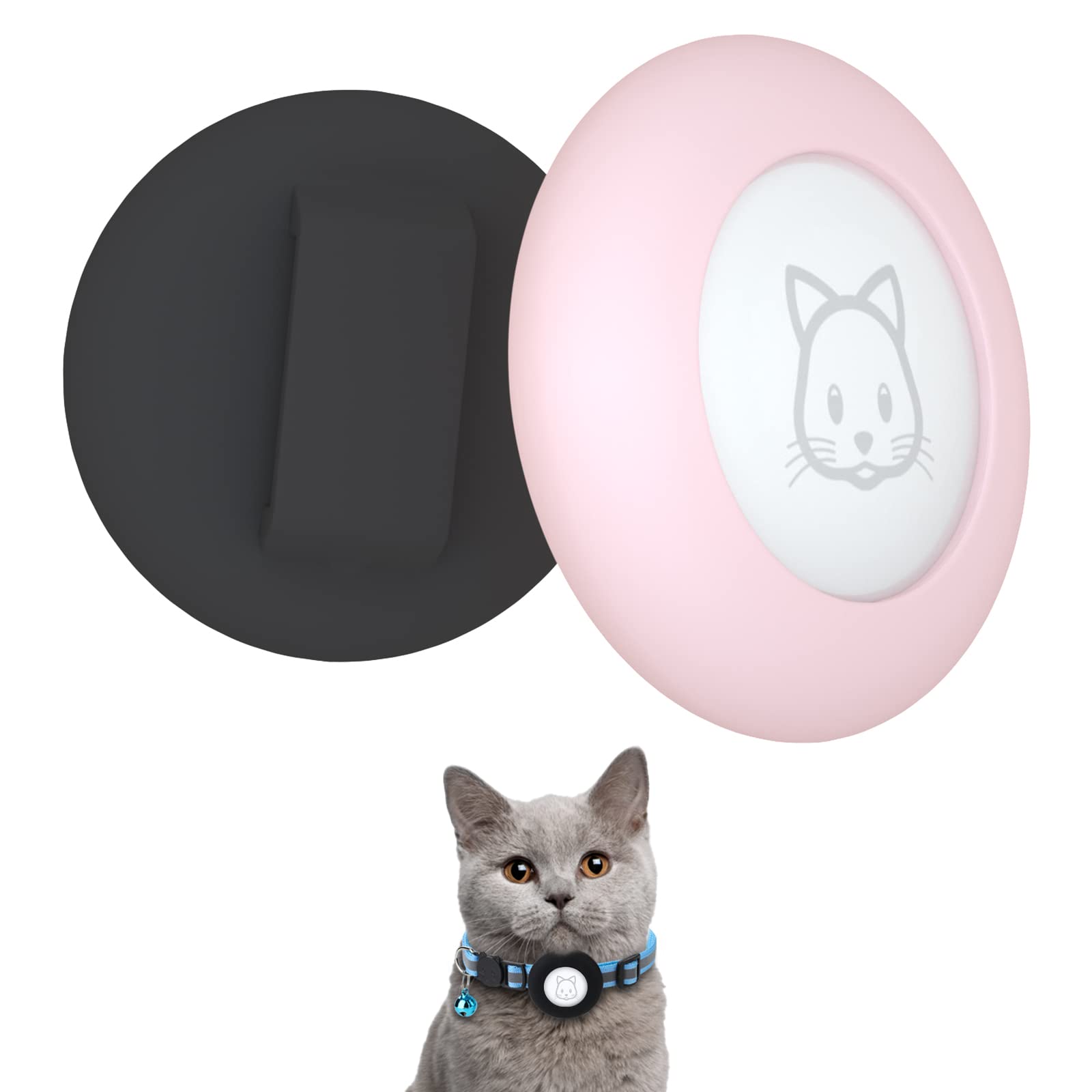 2022 Airtag Cat Collar Holder, Small Air Tag Cat Collar Holder Compatible With Apple Airtag Gps Tracker, 2Pack Waterproof Case Cover For Cat Dog Pet Collar Within 3/8 Inch (Black&Pink)