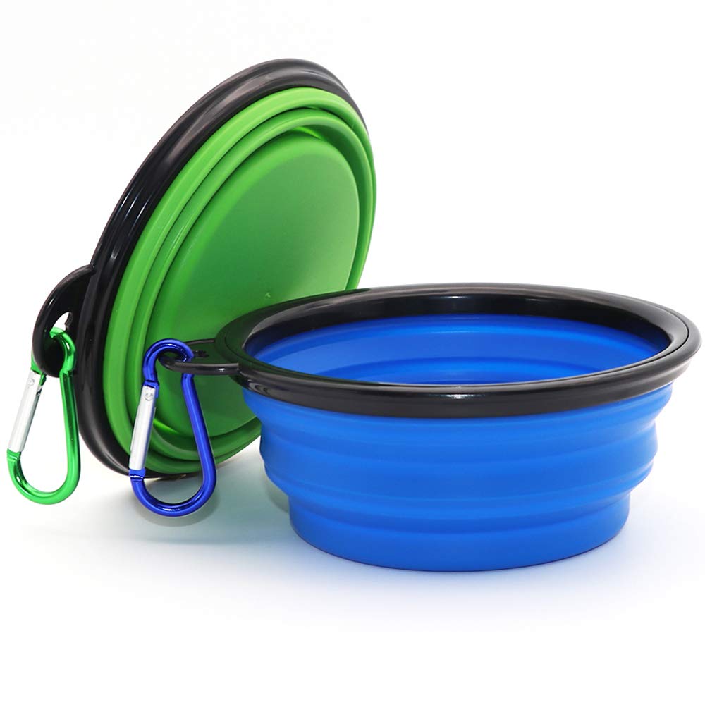 Comsun 2-Pack Collapsible Dog Bowl, Foldable Expandable Cup Dish for Pet Cat Food Water Feeding Portable Travel Bowl Blue and Gr