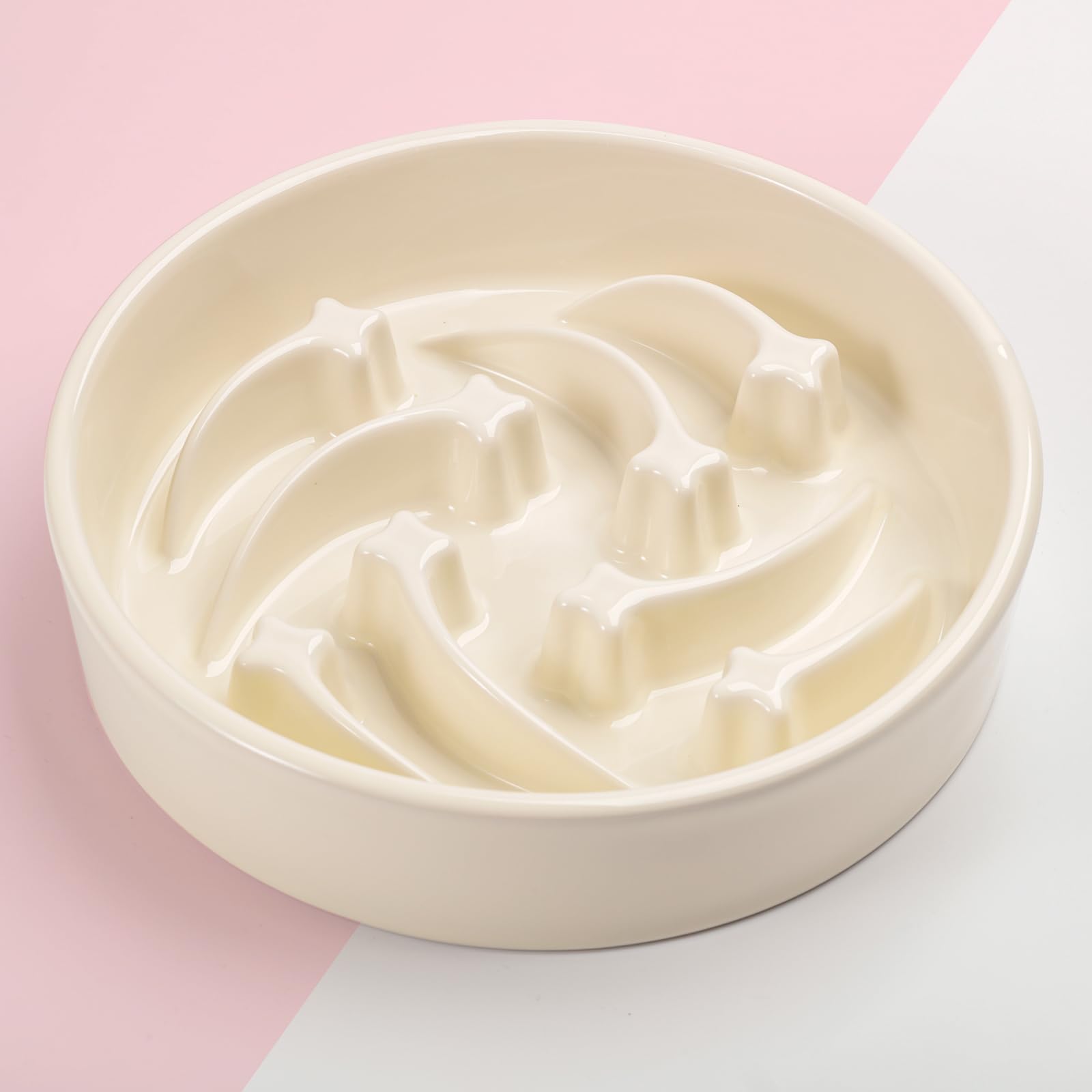 8.26 in Milk White Dog Bowl Slow Feeder Ceramic for Medium and Large Breed,Pet Feeding Dog Food Water Dish Heavy Weighted,Puppy