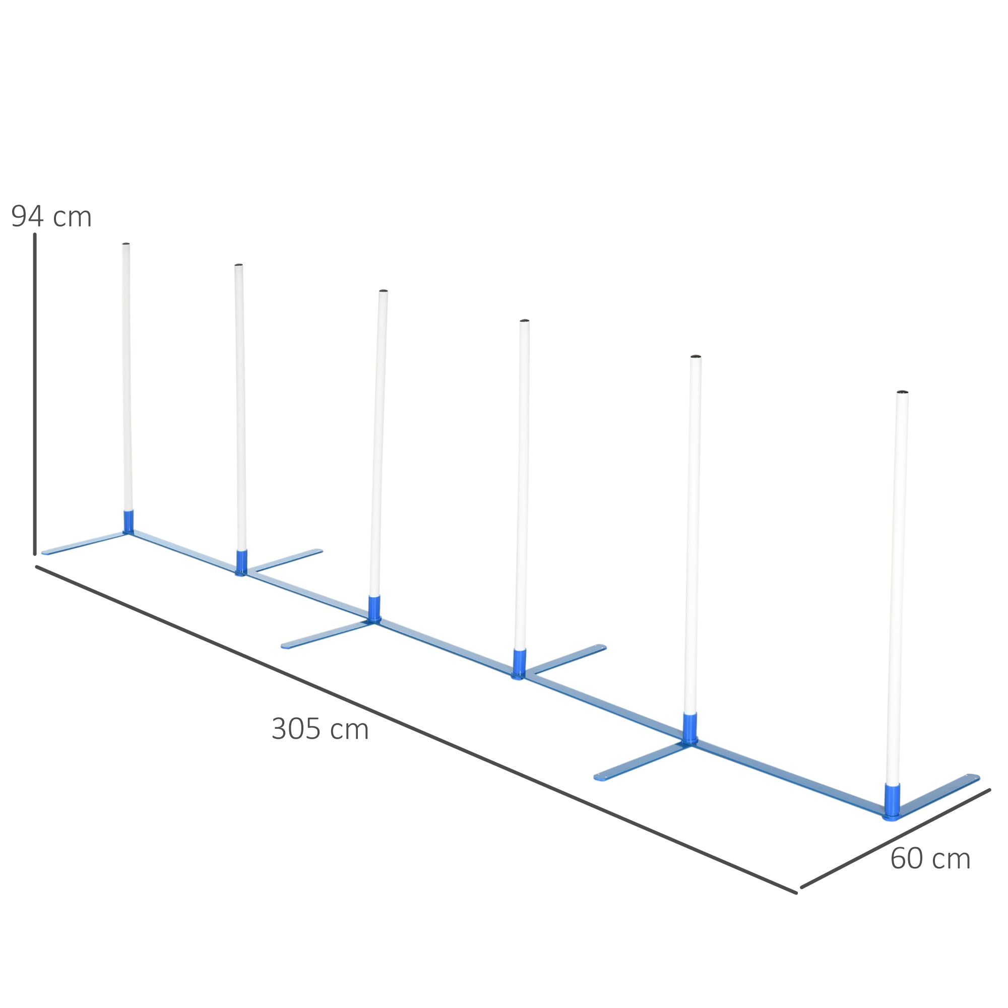 PawHut Dog Agility Training Set - Slalom Poles with 600D Carry Bag, PE Plastic, 305x60x94 cm, White + Blue
