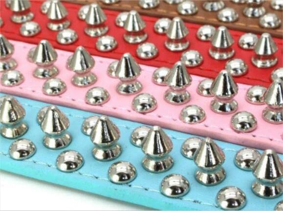 Serijoars Spiked Dog Collar Soft Pu Leather Mushrooms Rivet Spike Studded Dog Collar Adjustable Puppy Collars (M, Hot Pink)