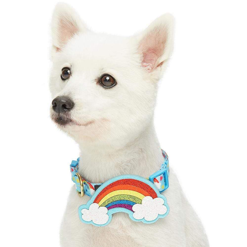 Blueberry Pet Rainbow Clouds Adjustable Dog Collar with Blingy D  cor, Small, Neck 12-16