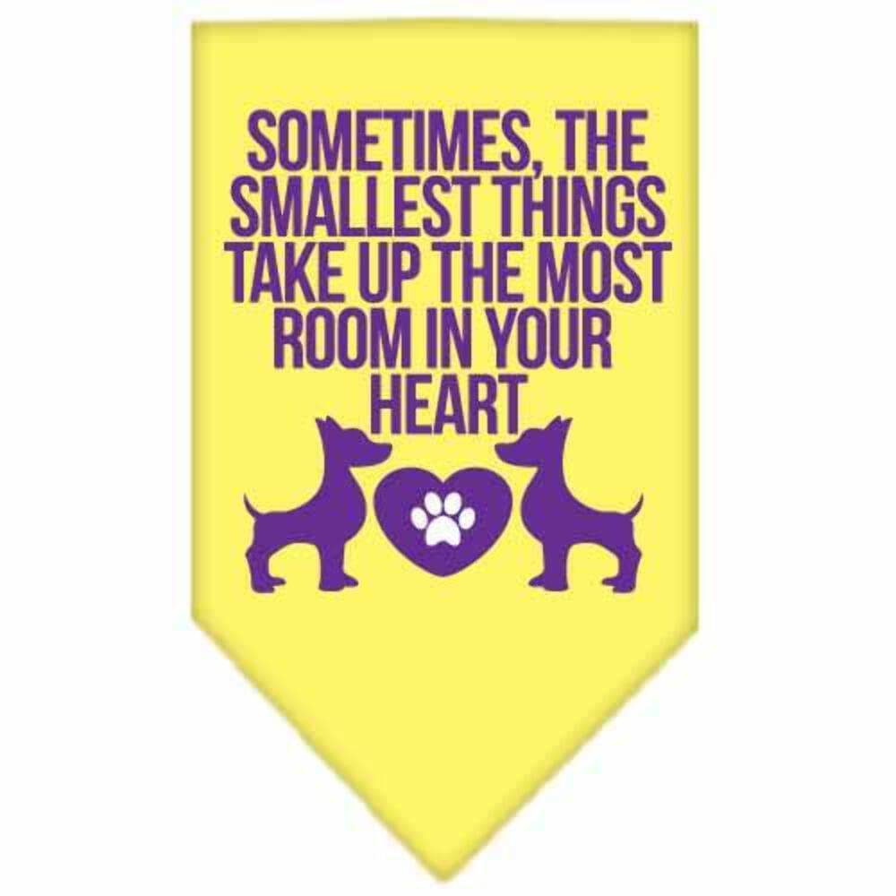 Pet and Dog Bandana Screen Printed, "Sometimes, The Smallest Things Take Up The Most Room In Your Heart" Yellow Small