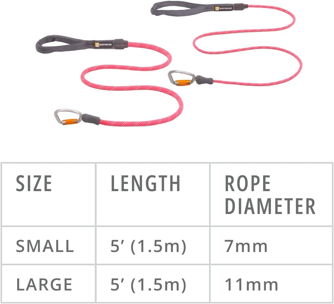 Ruffwear, Knot-A-Leash Dog Leash, Reflective Rope Lead With Carabiner, Pink, Large