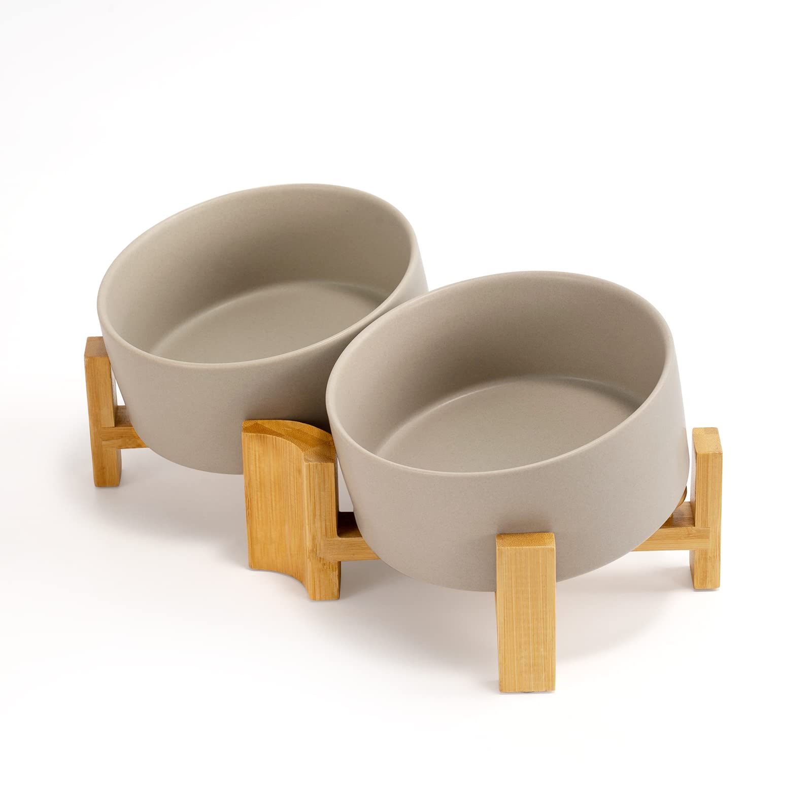 SPUNKYJUNKY 15 Slanted Ceramic Dog and Cat Bowl with Wooden Stand, Tilted Bulldog Food and Water Bowl No Slip Non-Spill for Cats