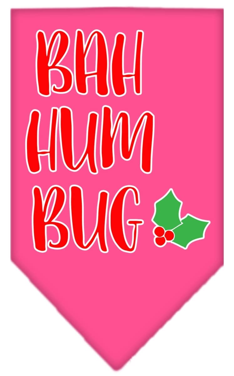 Christmas Pet and Dog Bandana Screen Printed, &quot;Bah Humbug&quot; Bright Pink Large