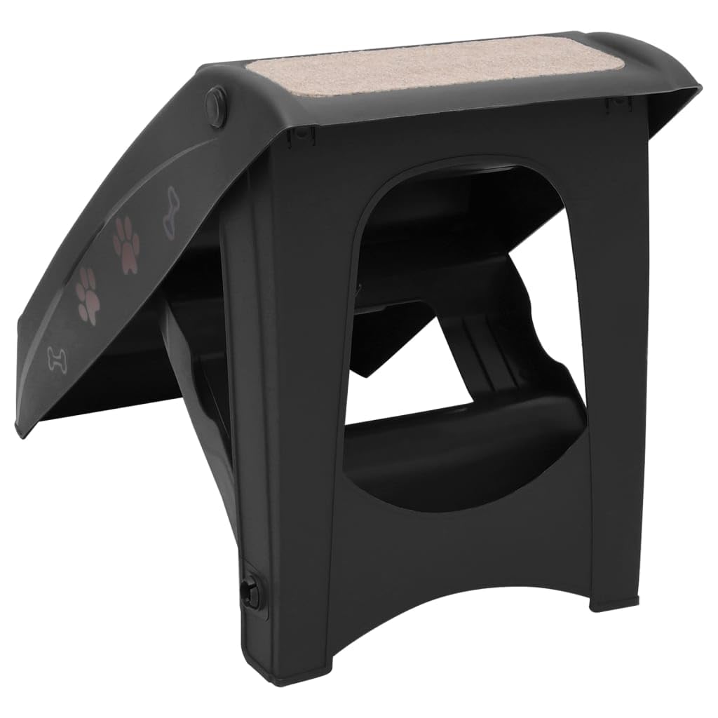 vidaXL Black Folding Dog Stairs - Portable, Lightweight and Durable Pet Steps with Non-Skid Feet - 24.4"x15.7"x19.5"