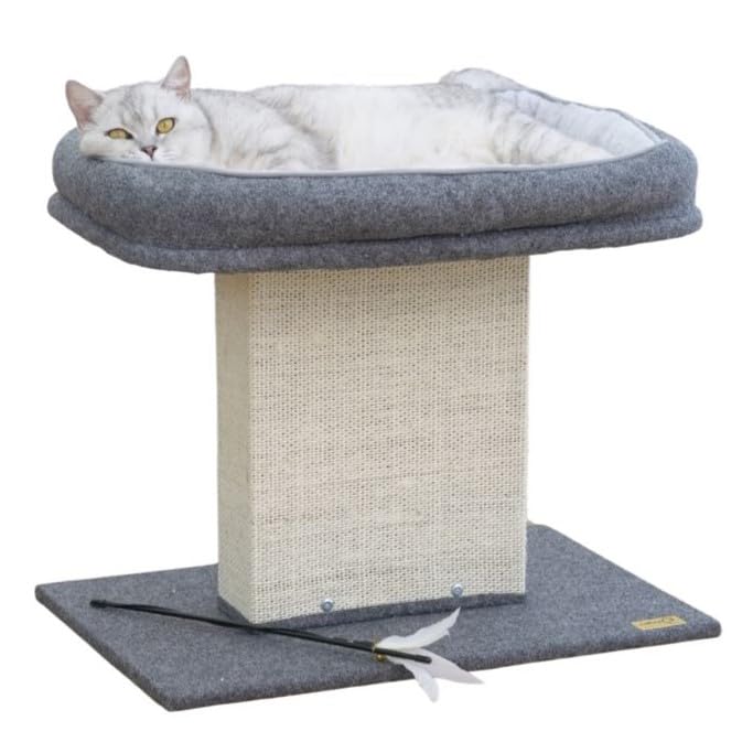 Catry 2-In-1 Mellow Cat Perch With Large Soft Felt Bed, Sisal Scratching Post, Minimalist Cat Furniture For Climbing, Scratching