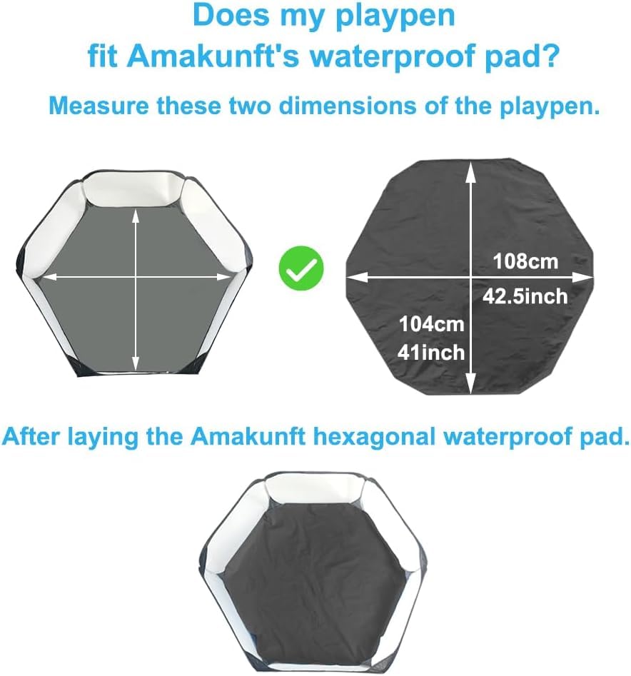 Amakunft 2Pcs Waterproof Hexagon Playpen Mat Washable Pee Pad Fit With Small Animal Playpen (42.5In X 41In) Reusable Pet Bedding