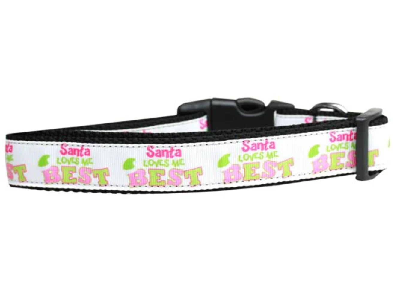 Christmas Pet Dog & Cat Nylon Collar or Leash, &quot;Santa Loves Me Best&quot; 5/8&quot; w x 4 ft. leash