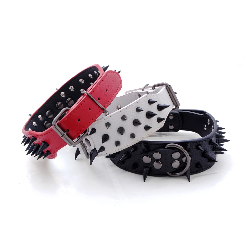 Serijoars Spiked Studded Dog Collar, Pu Leather Dog Collar, Adjustable Pet Collars For Medium Or Large Breed Pet (Xl, Red3)