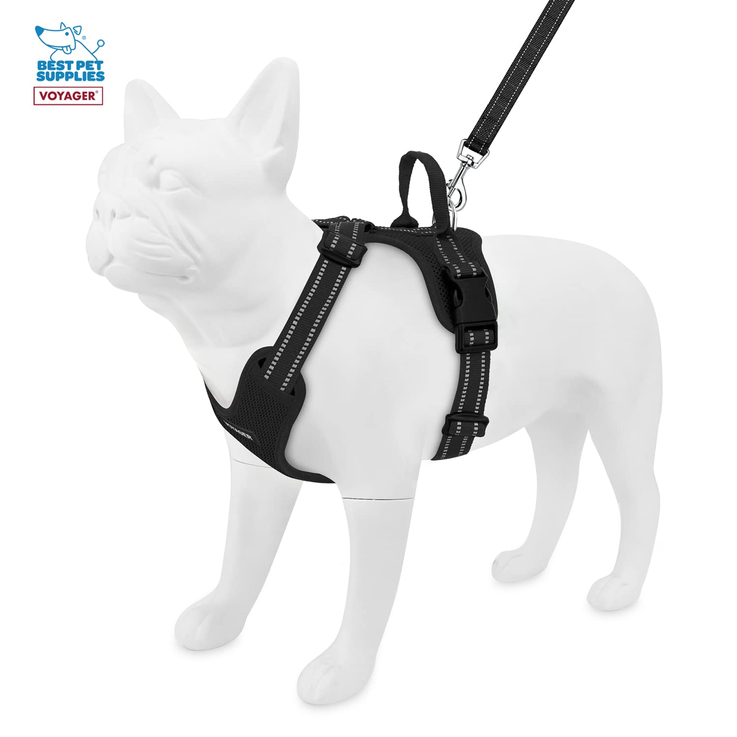 Air Frontier Mesh Dog Harness With And Reflective Dog Leash Set, Reflective Stitching, And Lightweight Breathable No-Pull Design, Adjustable Neck And Chest Straps For Small To Large Breeds - Bk, Xs