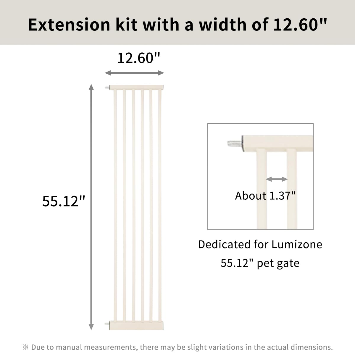 Lumizone Extra Tall Pet Gate 55.12'' High Pressure Mounted 12.60'' Wide Extension kit 1.37'' Gap (12.60'', Cream White)