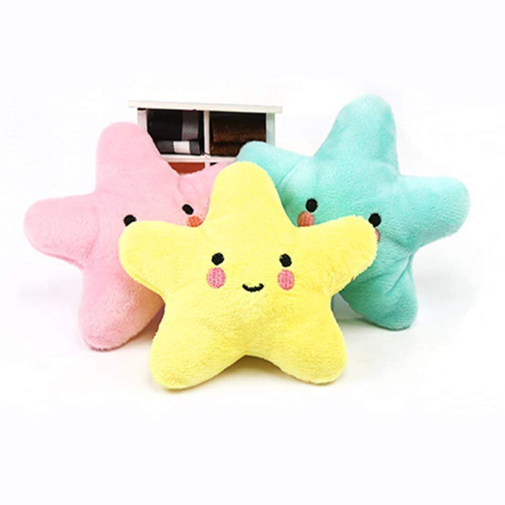 Pet Bite Squeaky Toys Smile Star Cute Stuffed Toys For Dogs Puppy Biting Bb Sound Chew Squeaker Cloud Shape Plush Toy For Cats & Small Animals Exercise Entertainment,3 Pack (Star)