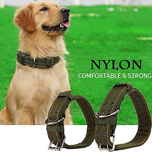 Buckle Dog Collar, 2 Wide Adjustable Nylon Military Tactical Dog Collars, 2-Rows D Ring Heavy Duty Dog Collar