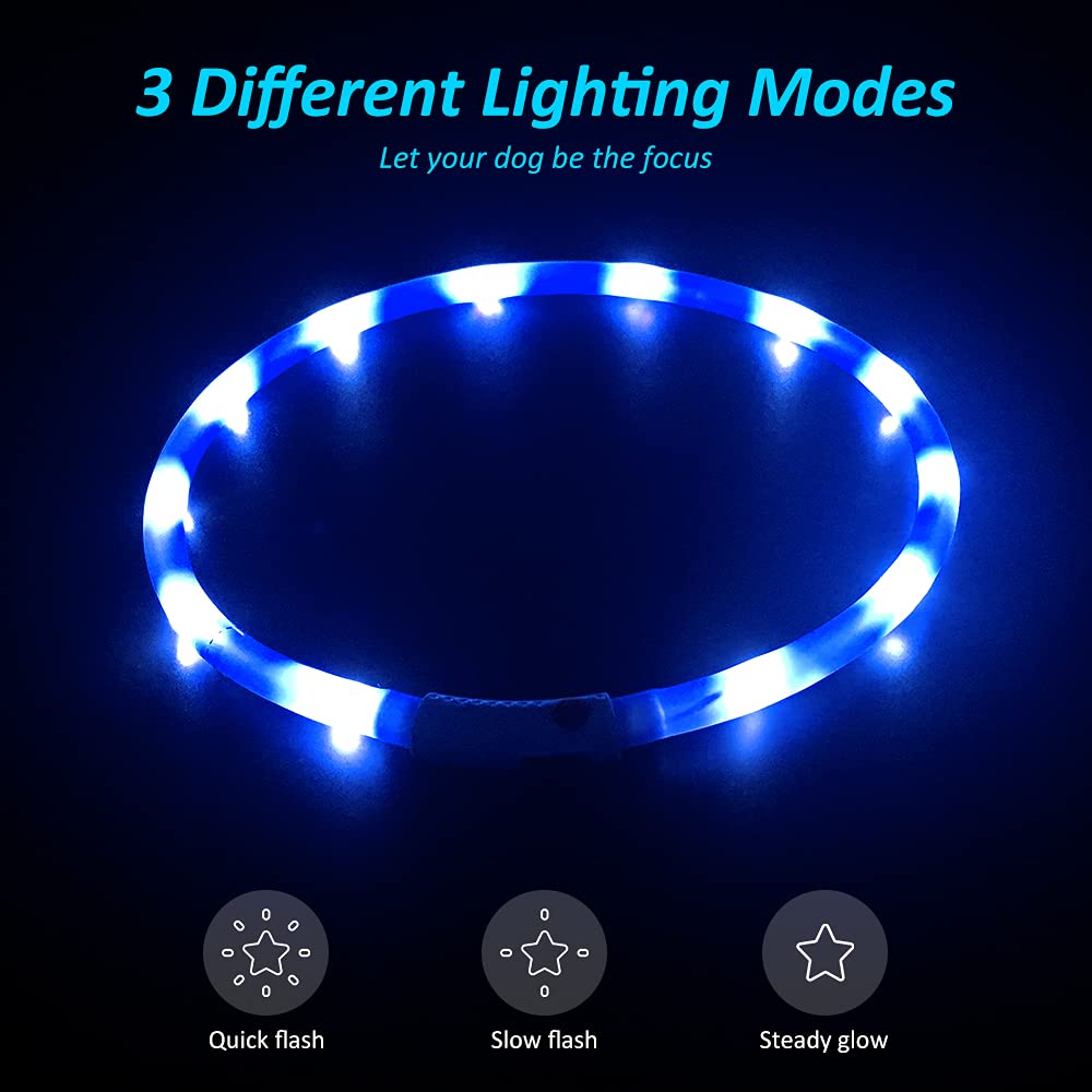Higo Led Dog Collar Light, Usb Rechargeable Light Up Collars, Silicone Diy Cuttable Glowing Safety Collar For Your Small Medium Large Dogs (Blue)
