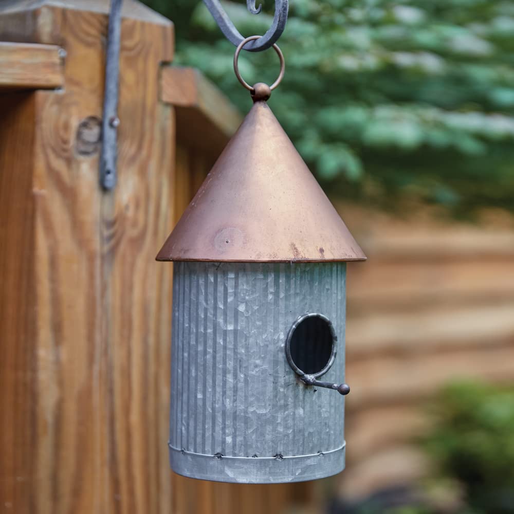 CTW Home Collection Two-Tone Silo Birdhouse, 11.5-inch Height, Galvanized Metal, Farmhouse Accent, Attractive Garden Décor for Birds