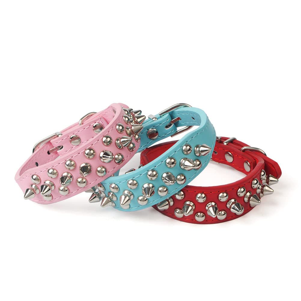 Spiked Dog Collar Soft Pu Leather Mushrooms Rivet Spike Studded Puppy Adjustable Cat Collars Red Xl