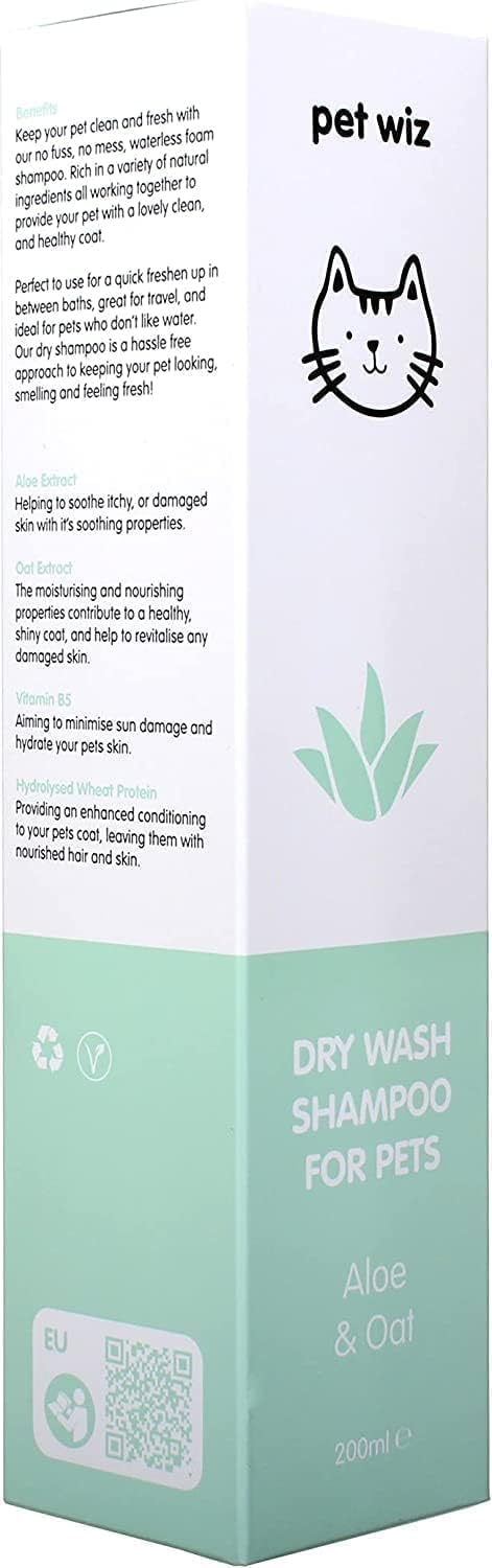 Dry Wash Shampoo For Pets - Soothing & Deodorizing, Natural Ingredients, Quick Drying & No Rinsing Required (Aloe & Oat)