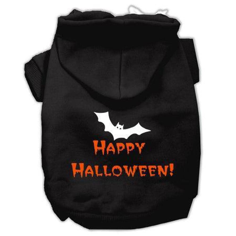 Halloween Pet, Dog & Cat Hoodie Screen Printed, 'Happy Halloween' Black Xl (14-20 Lbs.)