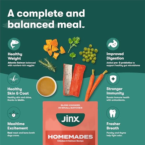 Jinx Salmon Grain Free Wet Dog Food Toppers, Meal or Mix with Dry Dog Food, Made with Real Salmon & Chicken, Bone Broth, No Fill