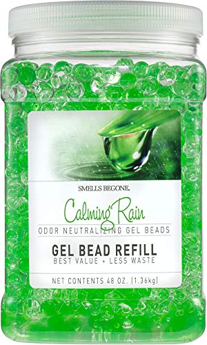 Smells Begone 48 Oz Odor Eliminator Gel Bead Refill - Odor Eliminator For Bathrooms, Cars, Boats, Rvs & Pet Areas - Made With Essential Oils - Calming Rain Scent