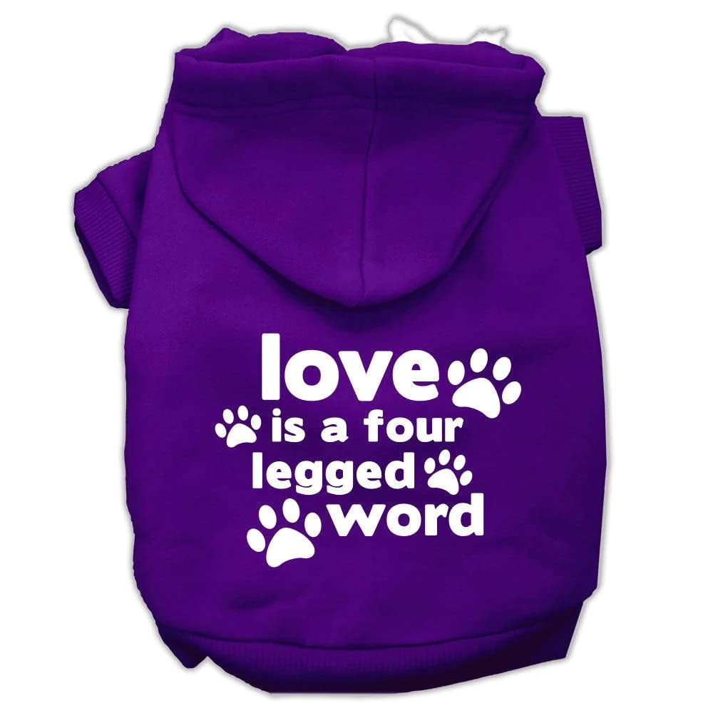 Pet Dog & Cat Hoodie Screen Printed, 'Love Is A Four Legged Word' Purple Xl (14-20 Lbs.)